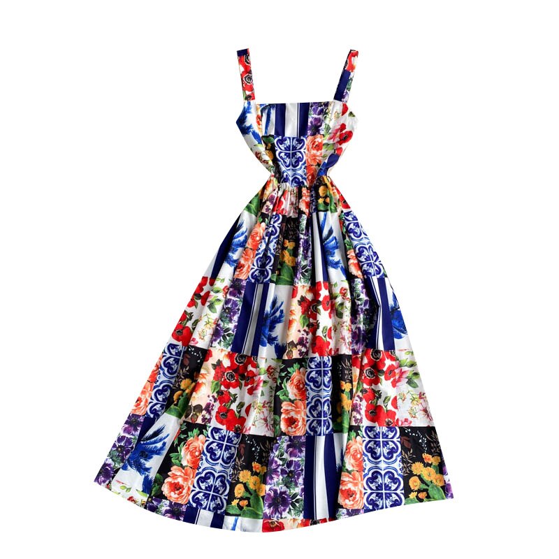 Retro Floral Print Sleeveless Dress