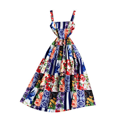 Retro Floral Print Sleeveless Dress