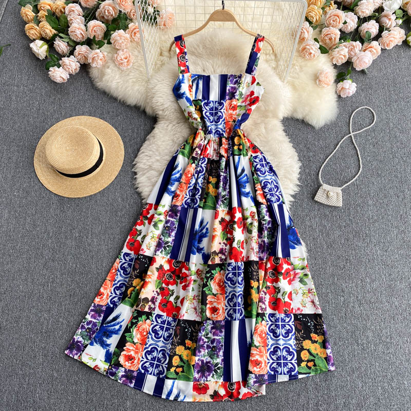 Retro Floral Print Sleeveless Dress