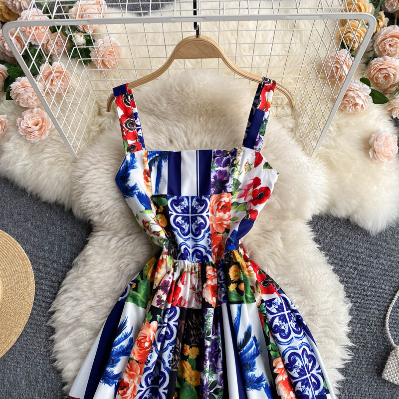 Retro Floral Print Sleeveless Dress
