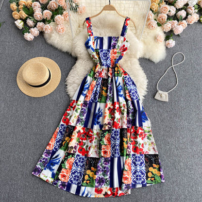 Retro Floral Print Sleeveless Dress