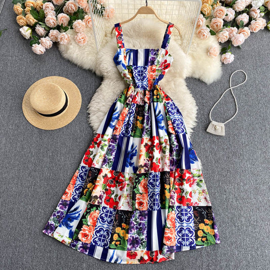 Retro Floral Print Sleeveless Dress