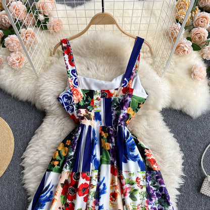Retro Floral Print Sleeveless Dress