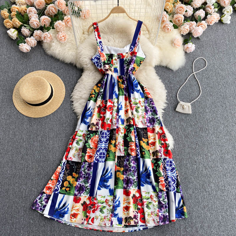 Retro Floral Print Sleeveless Dress