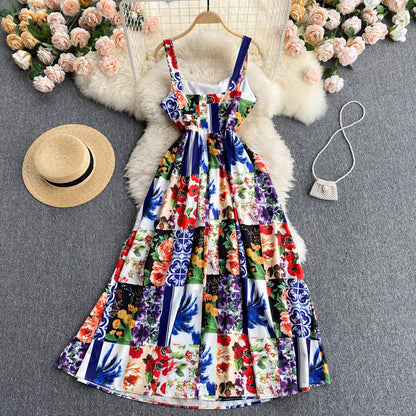Retro Floral Print Sleeveless Dress