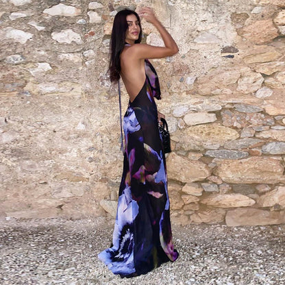 Backless Printed Neck Gown