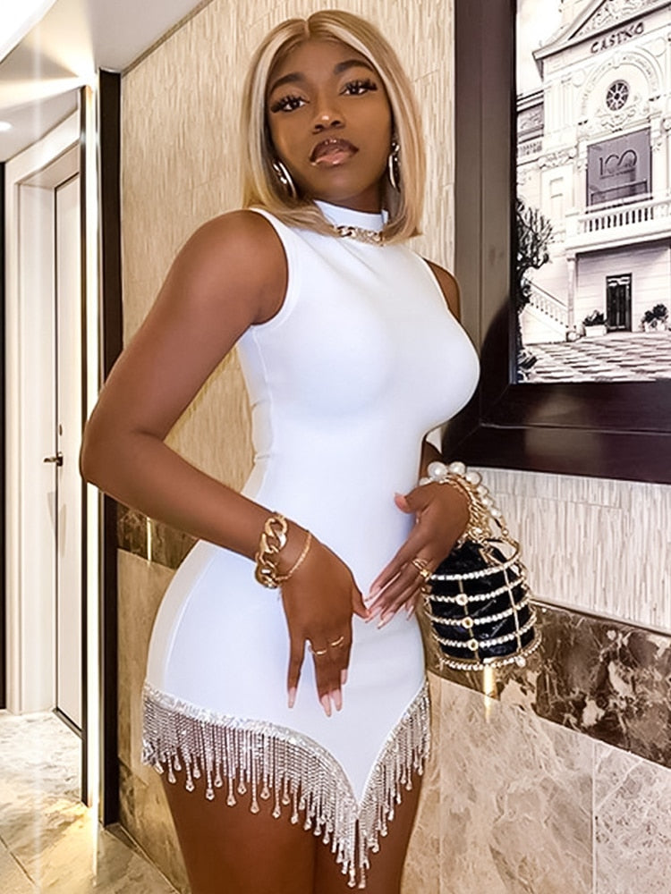 White Tassel Bodycon Mini Dress