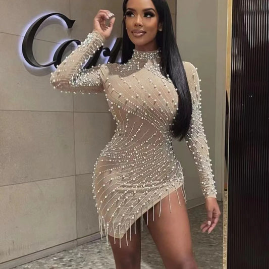 Nude Mesh Bodycon Dress