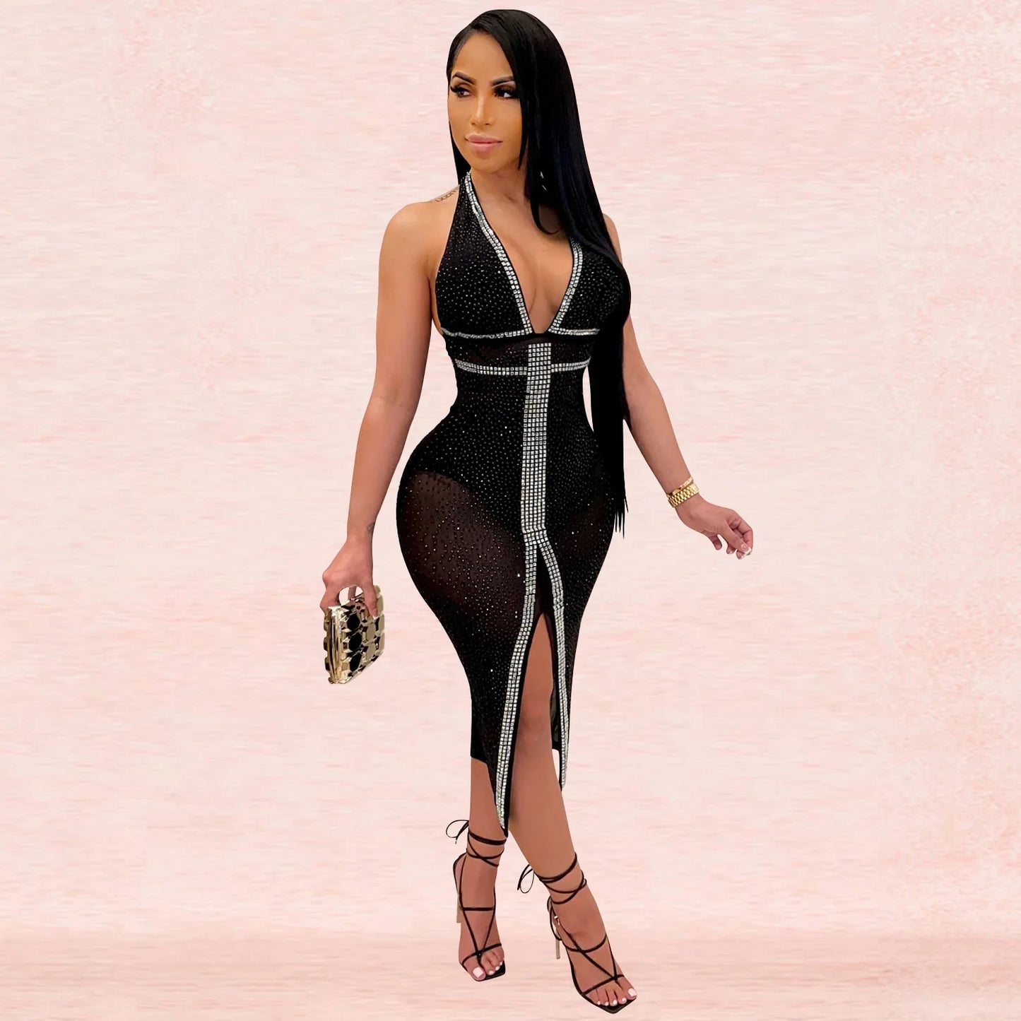 Sequin Mesh Diamond Dress