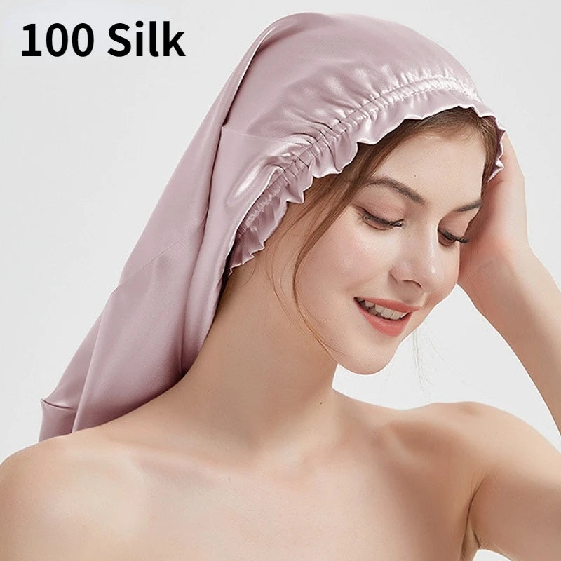 Natural Silk Long Turban Hair Bonnet