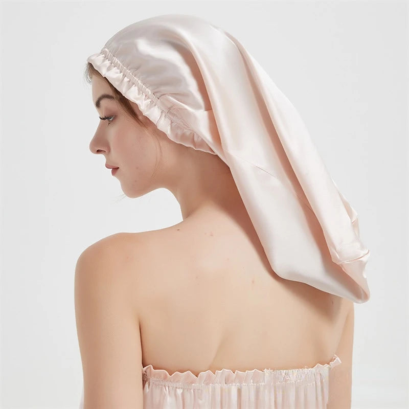 Natural Silk Long Turban Hair Bonnet