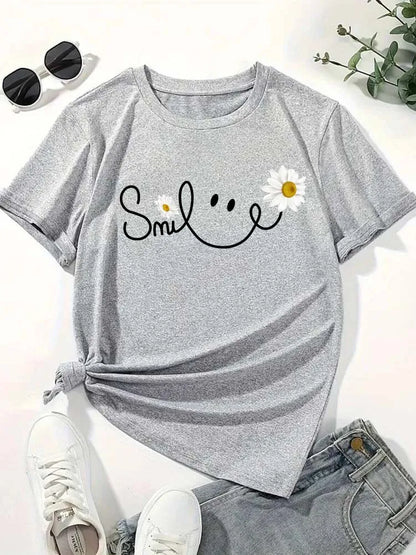 Beautiful Daisy Smile Letter Printed T Shirt