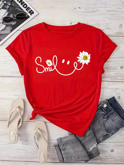 Beautiful Daisy Smile Letter Printed T Shirt