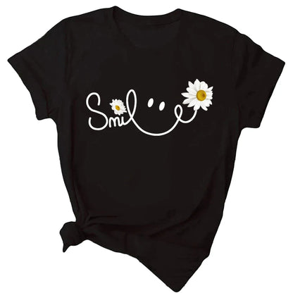 Beautiful Daisy Smile Letter Printed T Shirt